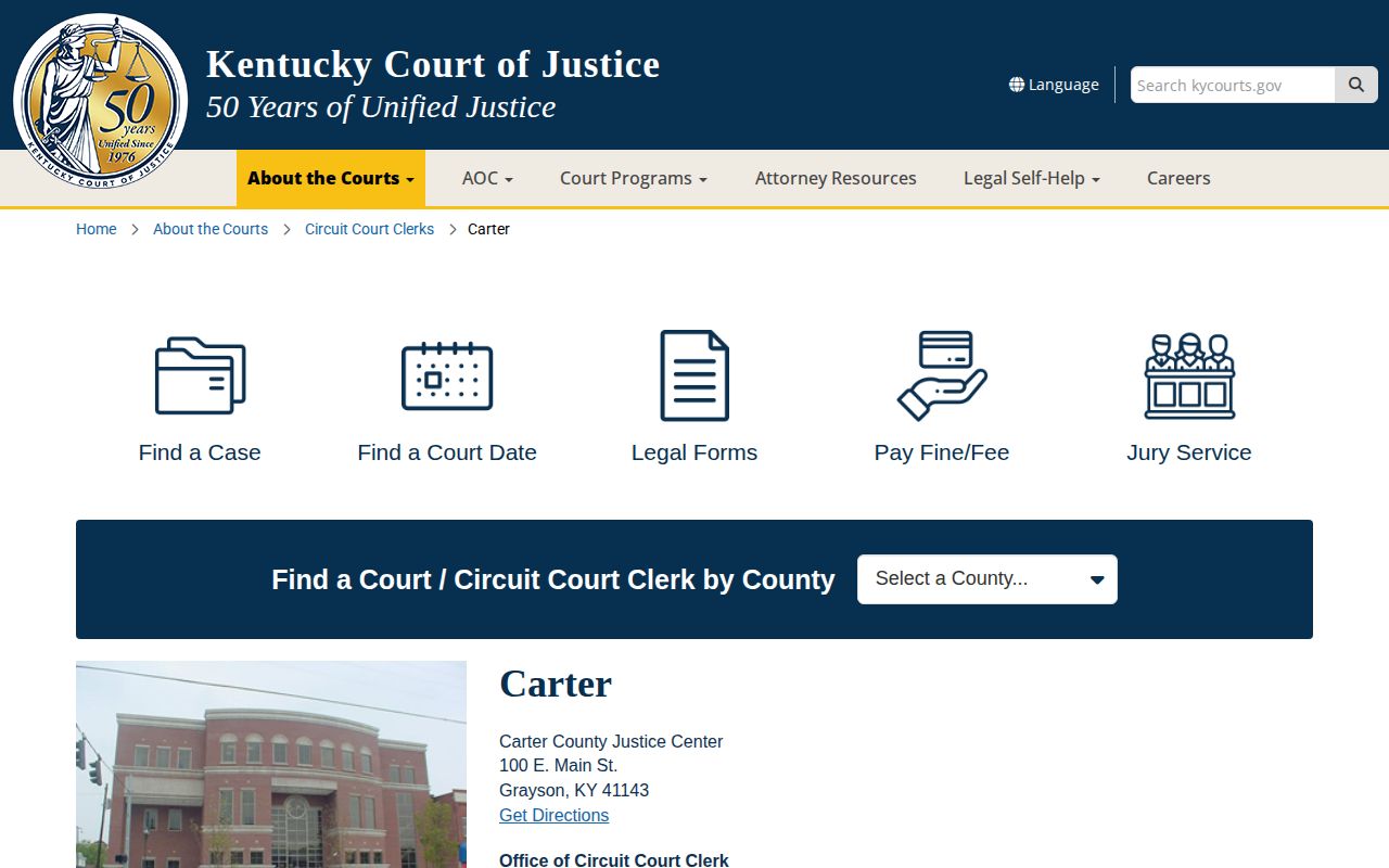 Carter County warrant and court record information page